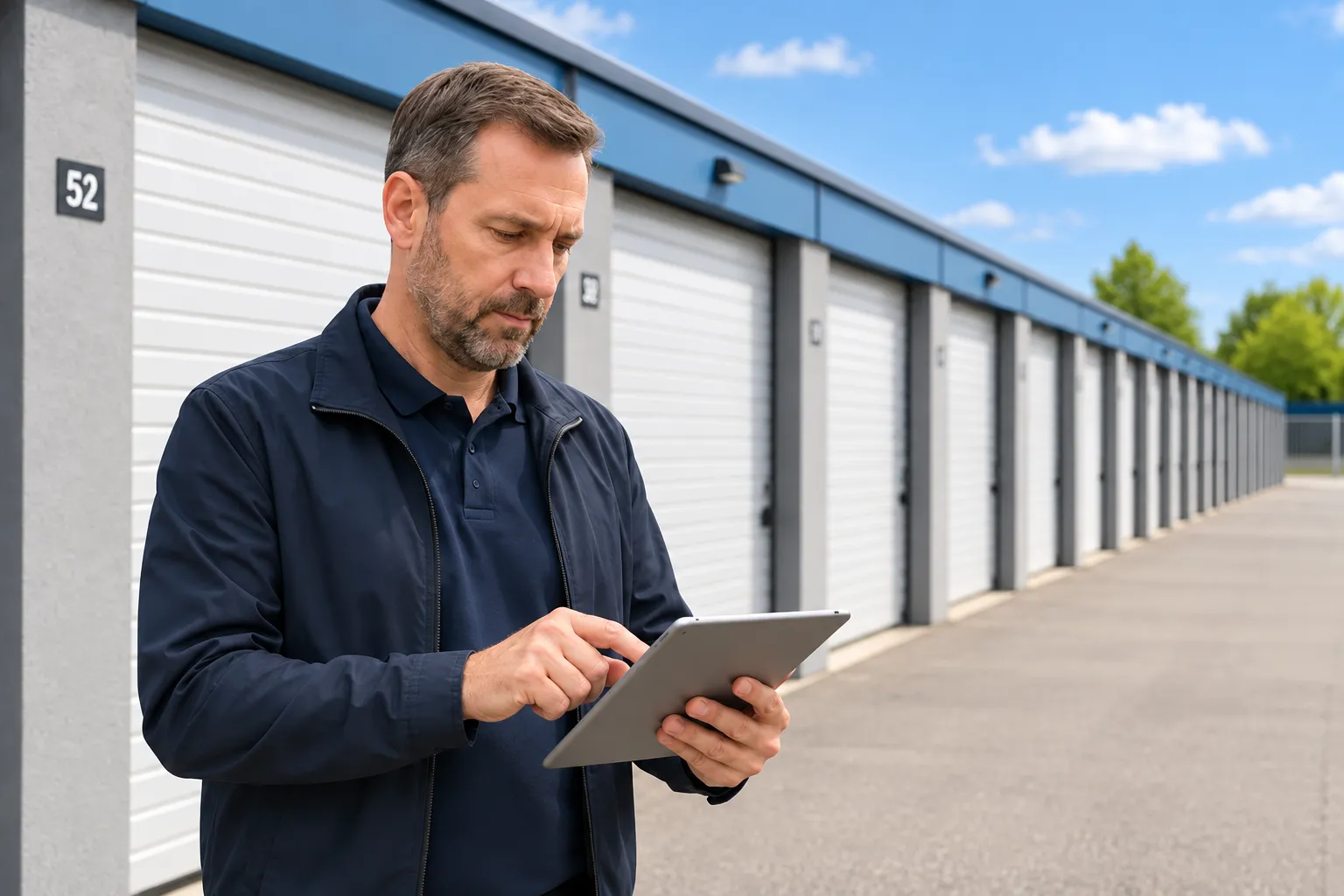 Betreiber prüft Vorgänge auf einem Tablet vor Ort